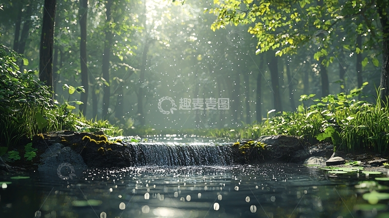 高清大图下载【趣麦麦图】森林溪流阳光