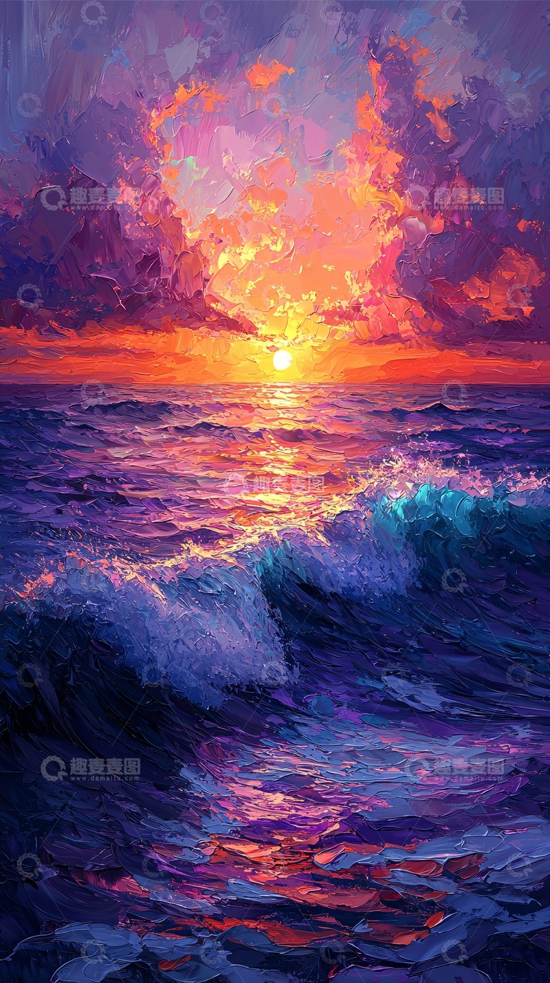高清大图下载【趣麦麦图】紫色海洋日落