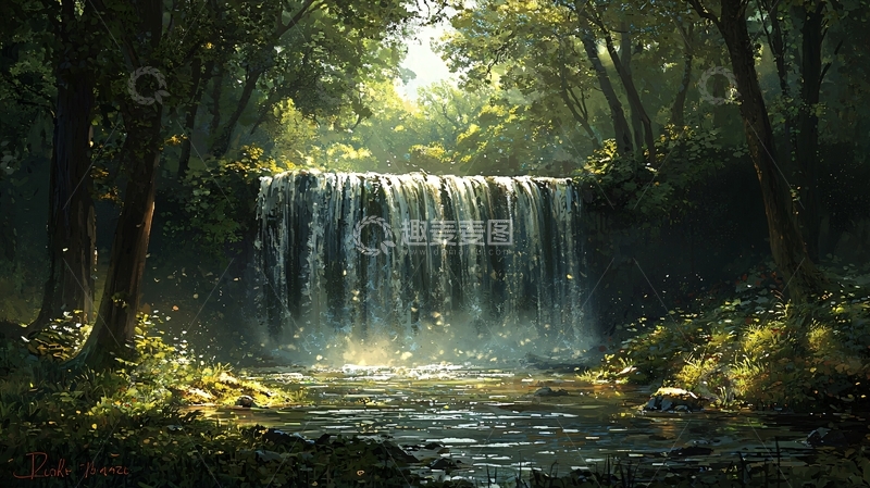 高清大图下载【趣麦麦图】森林瀑布