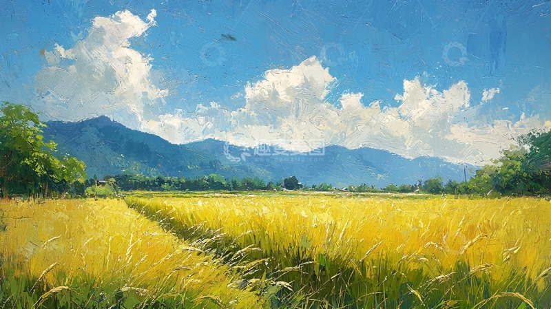 高清大图下载【趣麦麦图】金黄稻田山峦美景