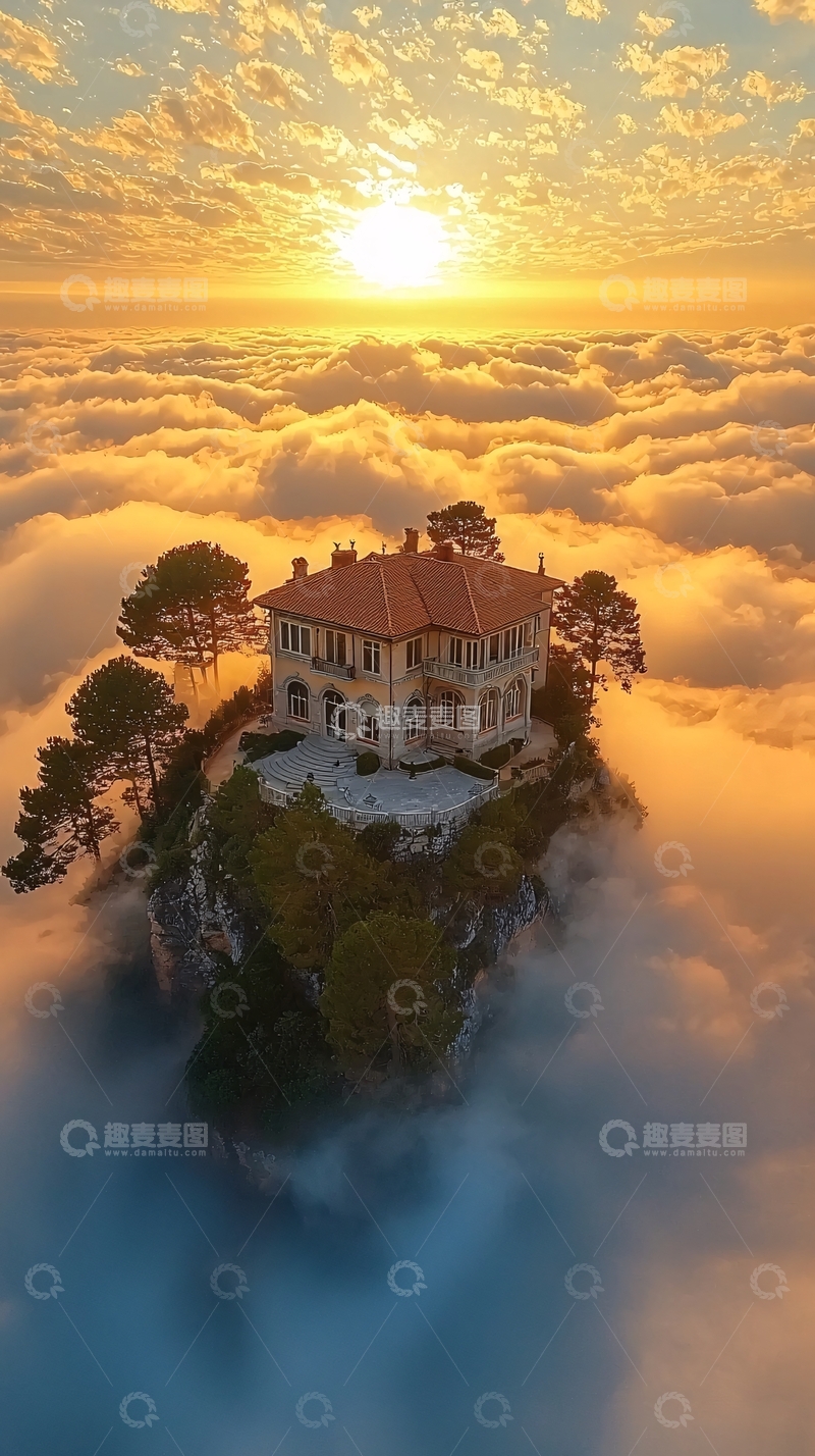 高清大图下载【趣麦麦图】云海之上的别墅
