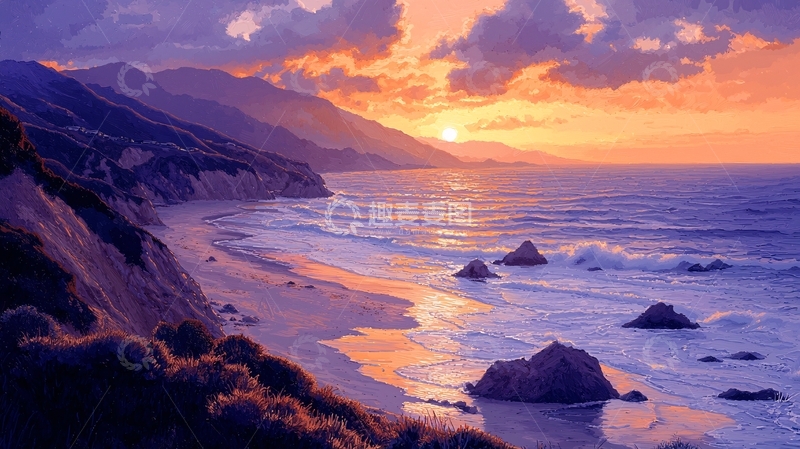 高清大图下载【趣麦麦图】紫色日落