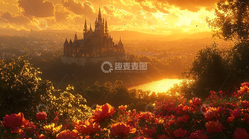 高清大图下载【趣麦麦图】夕阳下的童话城堡