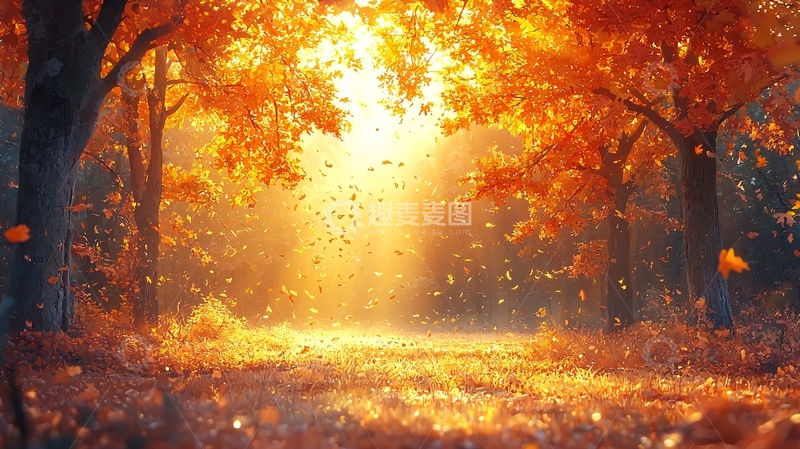 高清大图下载【趣麦麦图】秋日阳光洒满落叶