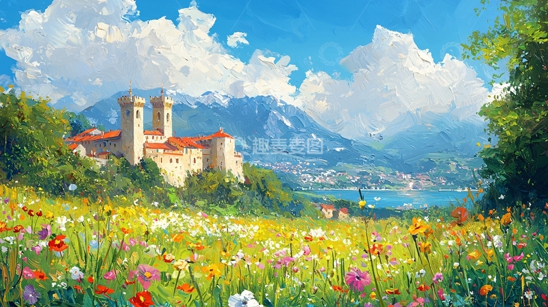 高清大图下载【趣麦麦图】山峦湖泊城堡鲜花田园