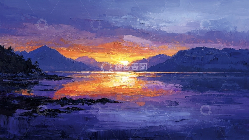 高清大图下载【趣麦麦图】夕阳西下湖光山色