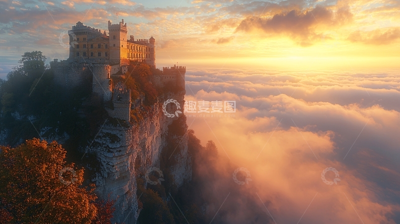 高清大图下载【趣麦麦图】云海日出城堡