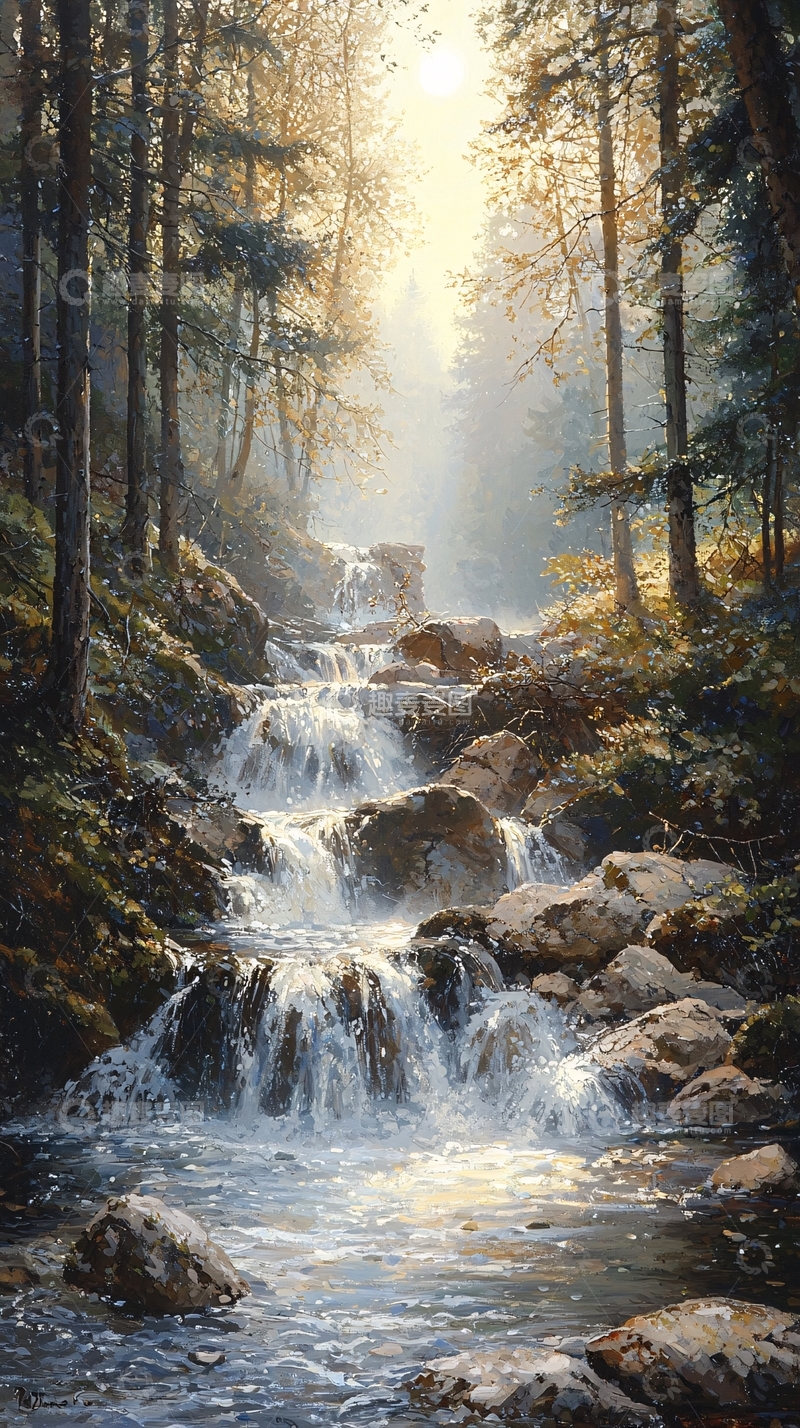 高清大图下载【趣麦麦图】森林溪流阳光