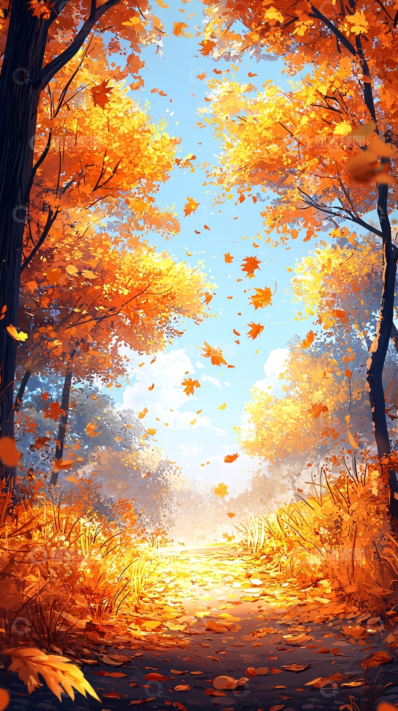 高清大图下载【趣麦麦图】秋叶飘落的小路