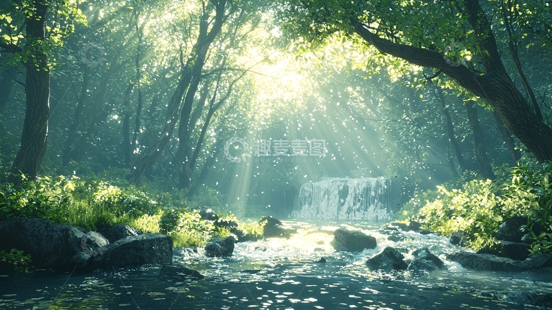 高清大图下载【趣麦麦图】阳光森林溪流