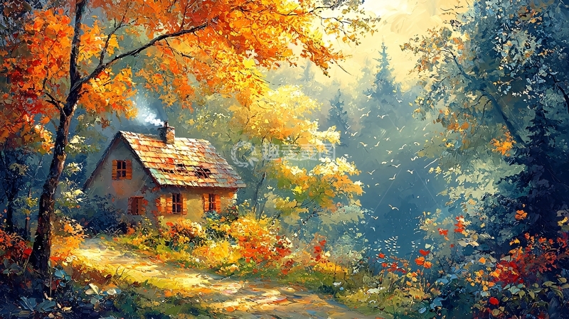 高清大图下载【趣麦麦图】秋日森林小屋