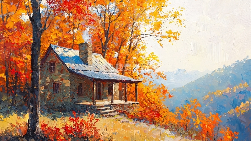 高清大图下载【趣麦麦图】秋日山林小屋