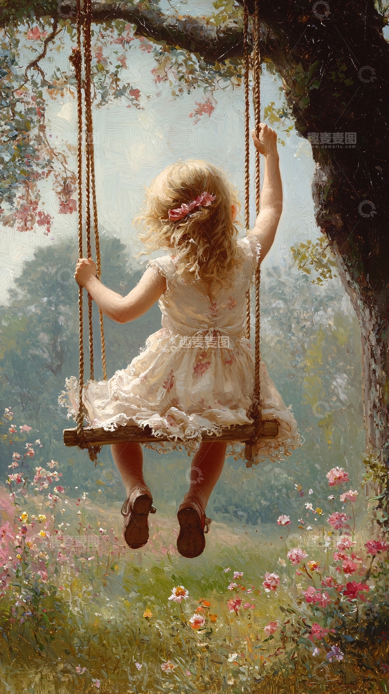 高清大图下载【趣麦麦图】女孩荡秋千