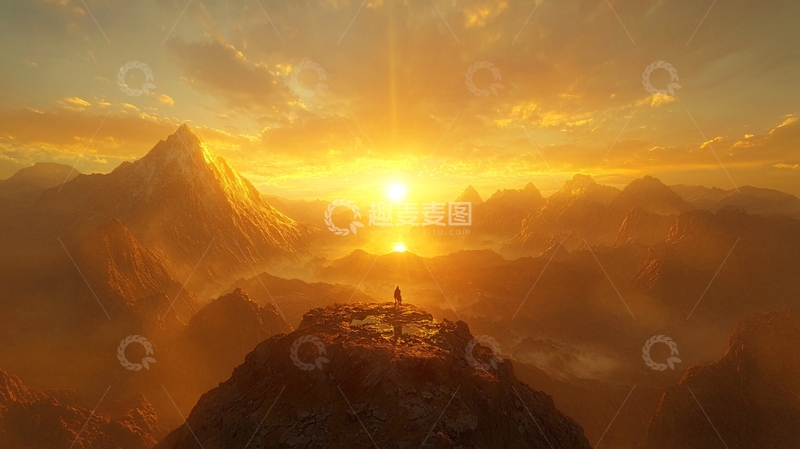 高清大图下载【趣麦麦图】金色夕阳下的山峰