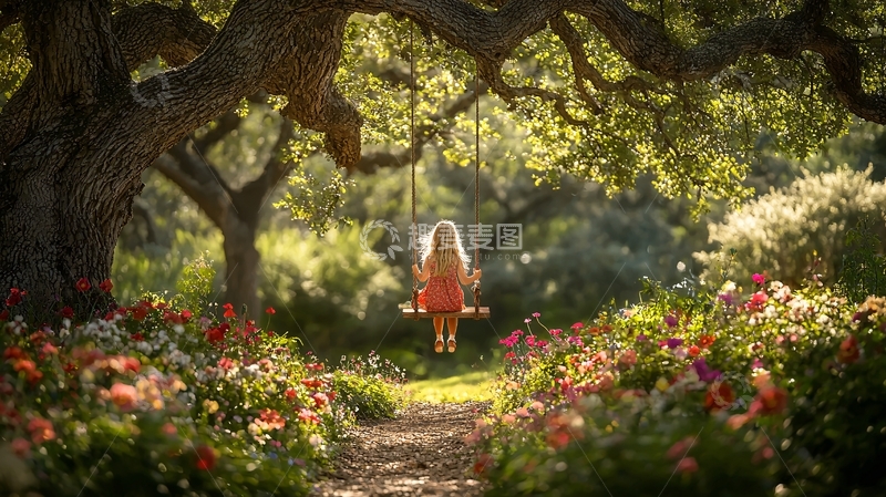 高清大图下载【趣麦麦图】女孩荡秋千