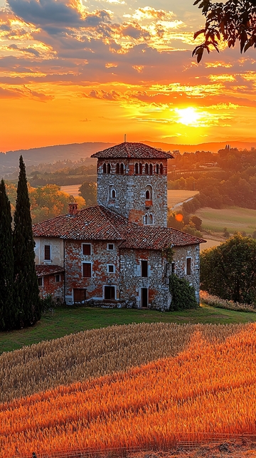 日落下的乡村庄园