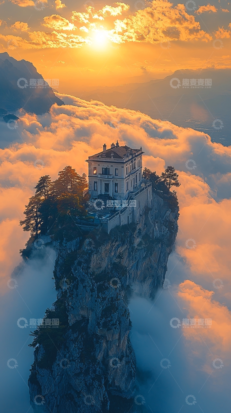 高清大图下载【趣麦麦图】云海之上的别墅
