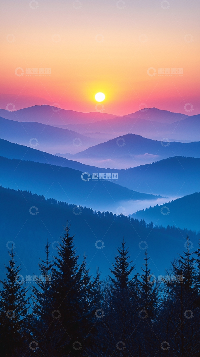 高清大图下载【趣麦麦图】日出山峦