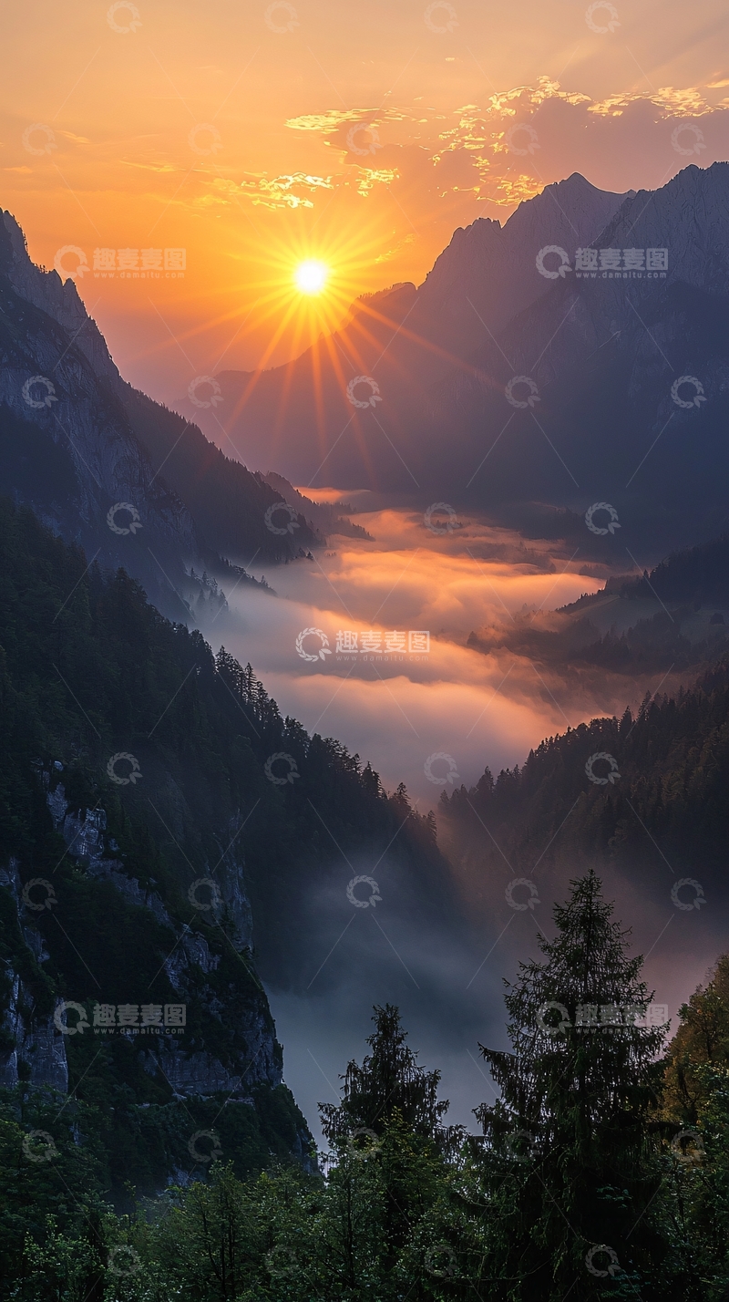 高清大图下载【趣麦麦图】山谷日出云海