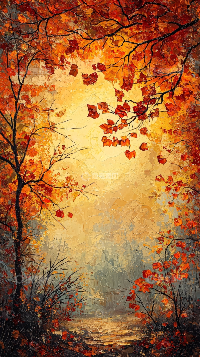 高清大图下载【趣麦麦图】秋日森林油画