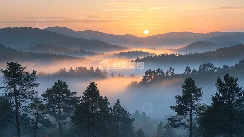高清大图下载【趣麦麦图】山峦日出雾海晨景