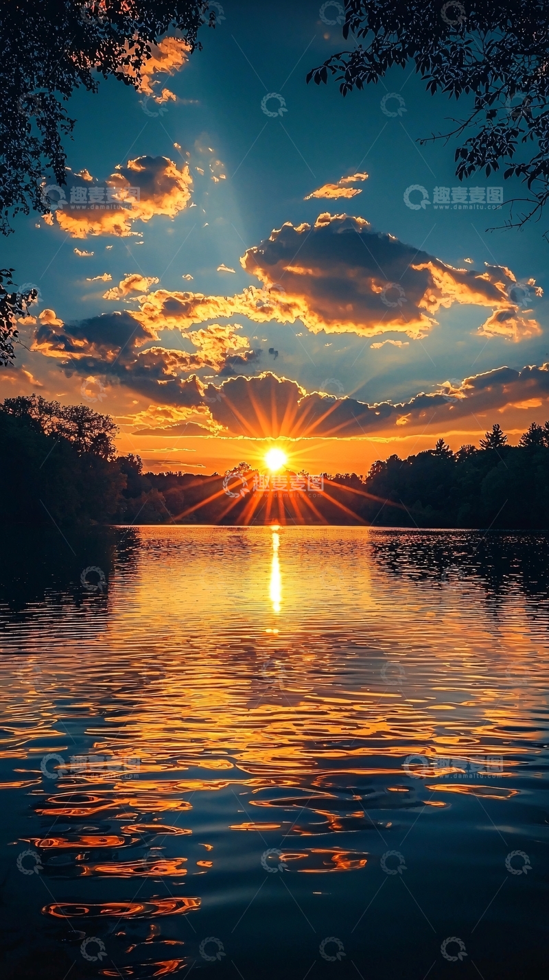 高清大图下载【趣麦麦图】湖面日落