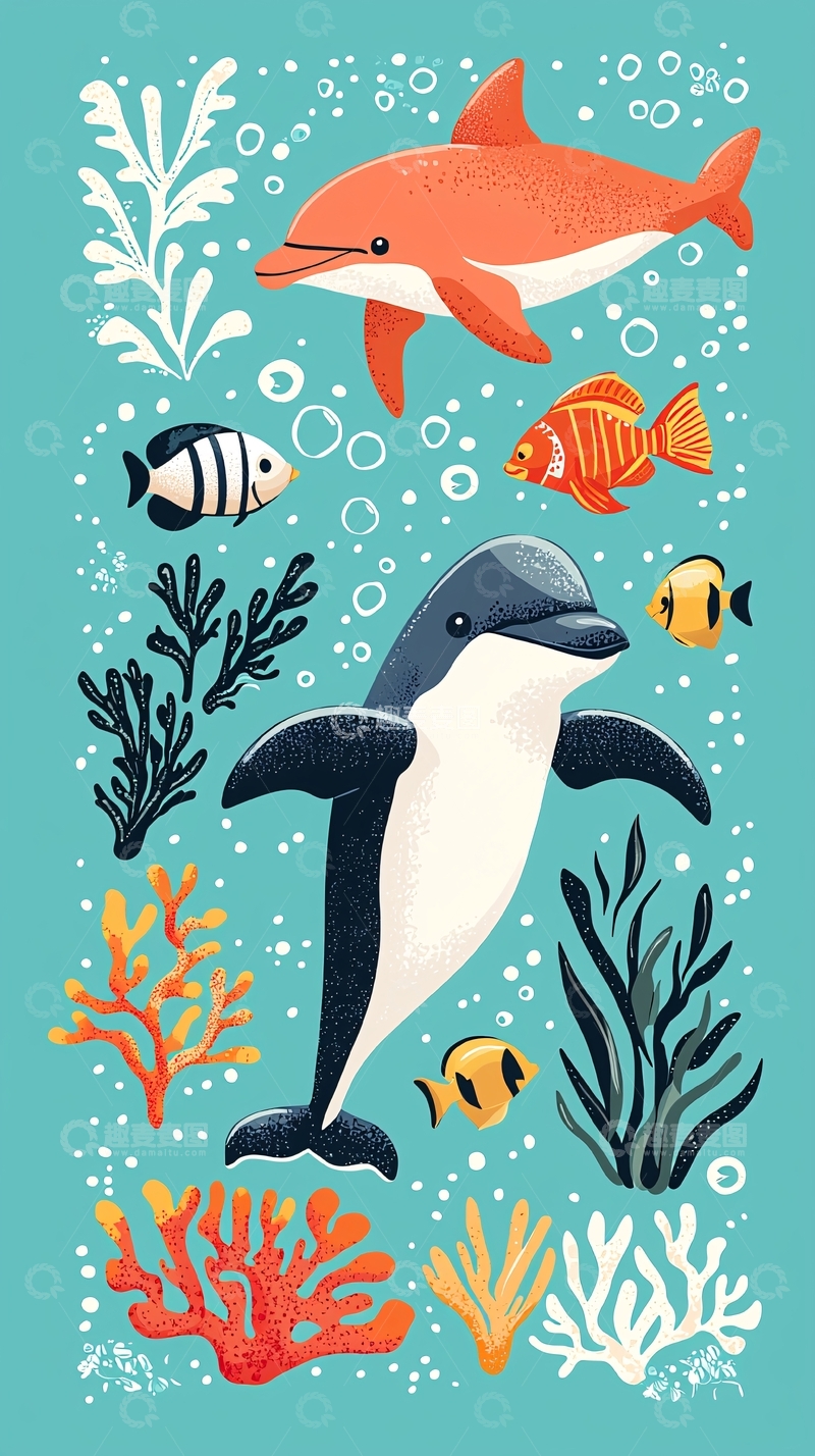 高清大图下载【趣麦麦图】卡通海豚