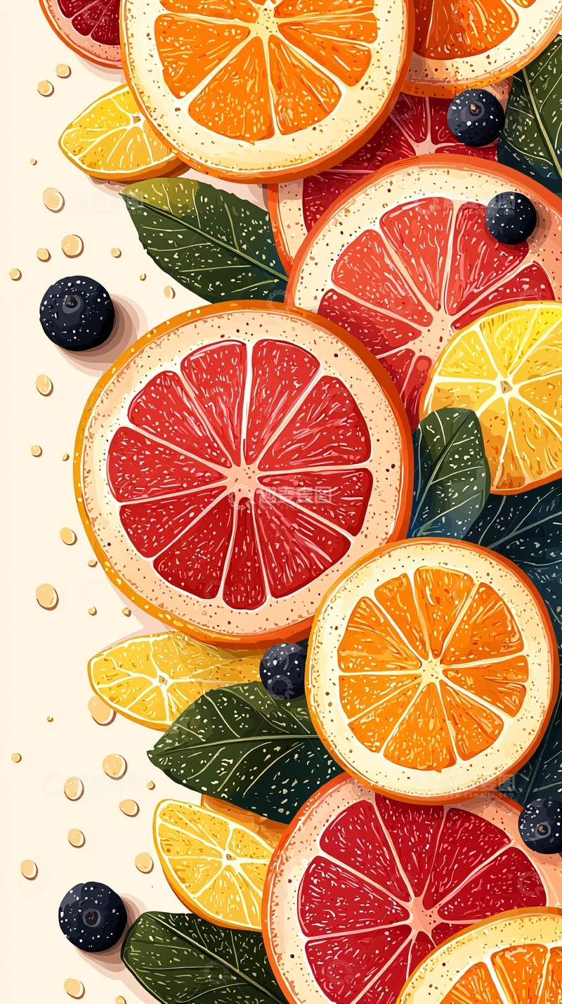 高清大图下载【趣麦麦图】柑橘水果手绘插画