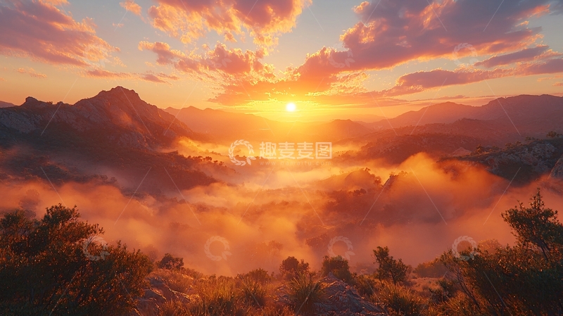 高清大图下载【趣麦麦图】壮丽山川日落美景