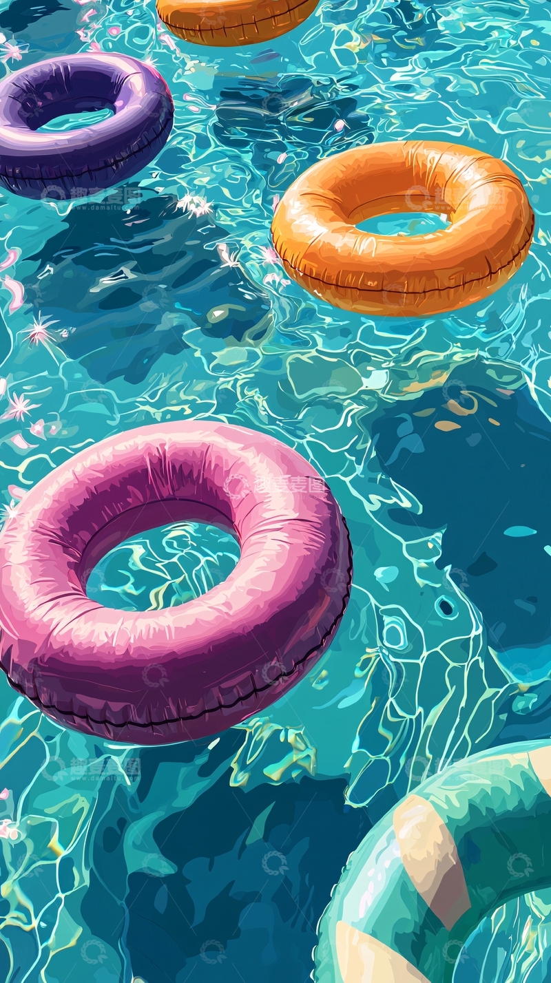 高清大图下载【趣麦麦图】泳池里的彩色游泳圈