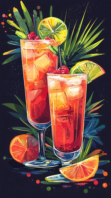 两杯冰镇水果鸡尾酒