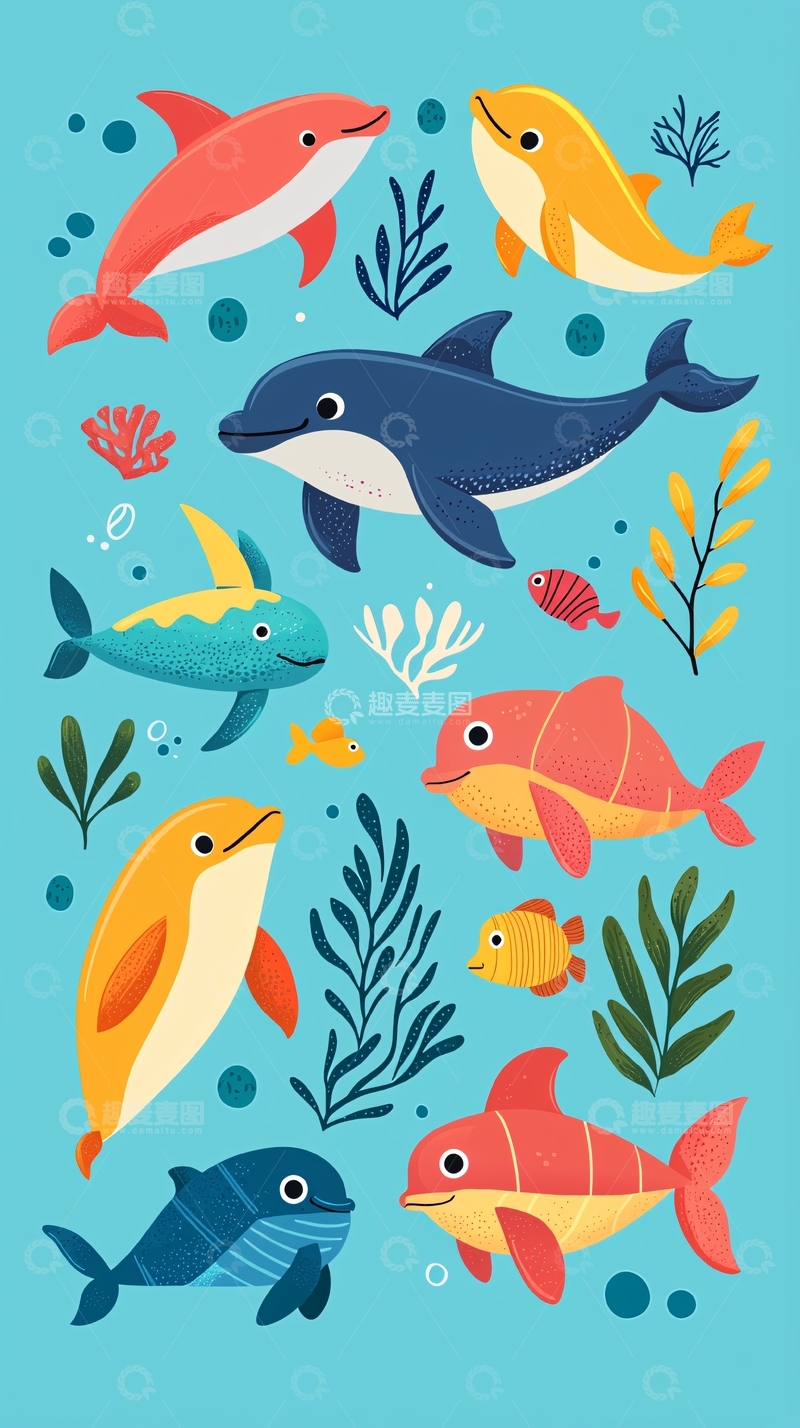 高清大图下载【趣麦麦图】卡通海洋生物集合