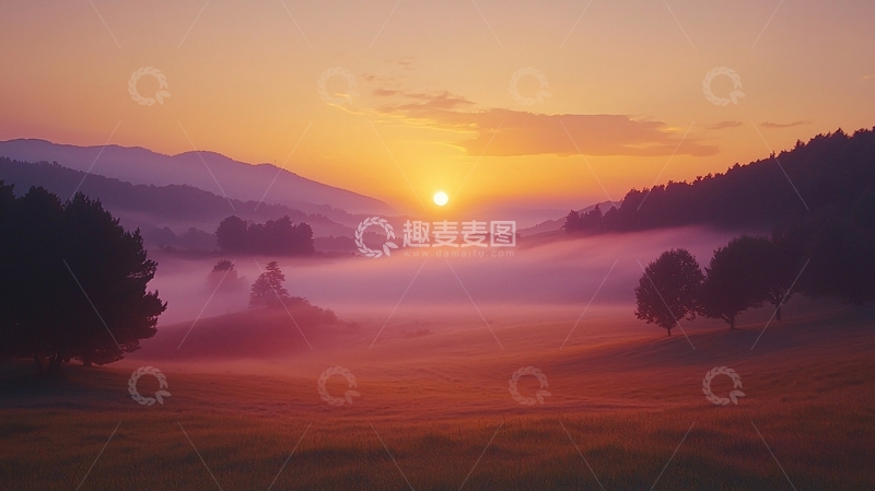 高清大图下载【趣麦麦图】日出山谷雾气缭绕
