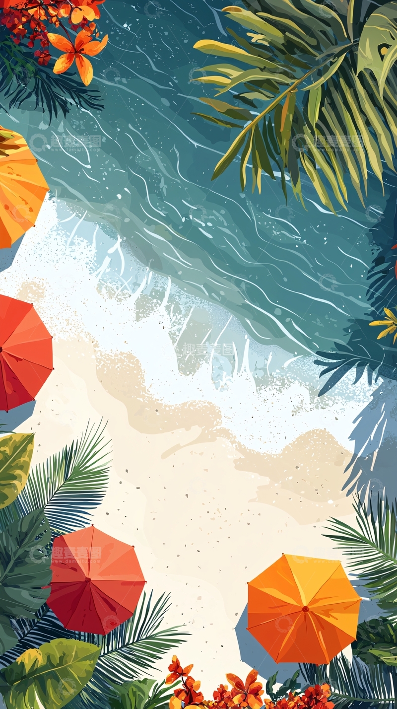 高清大图下载【趣麦麦图】海滩上的遮阳伞