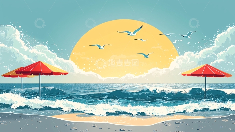 高清大图下载【趣麦麦图】海边日出沙滩风景