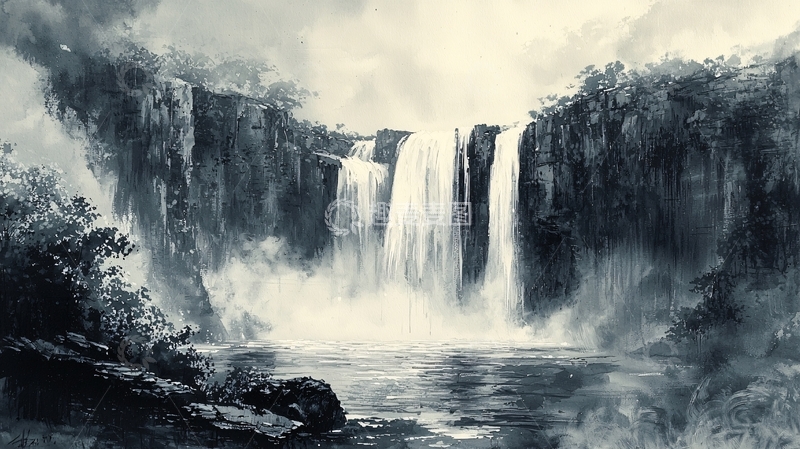 高清大图下载【趣麦麦图】黑白瀑布