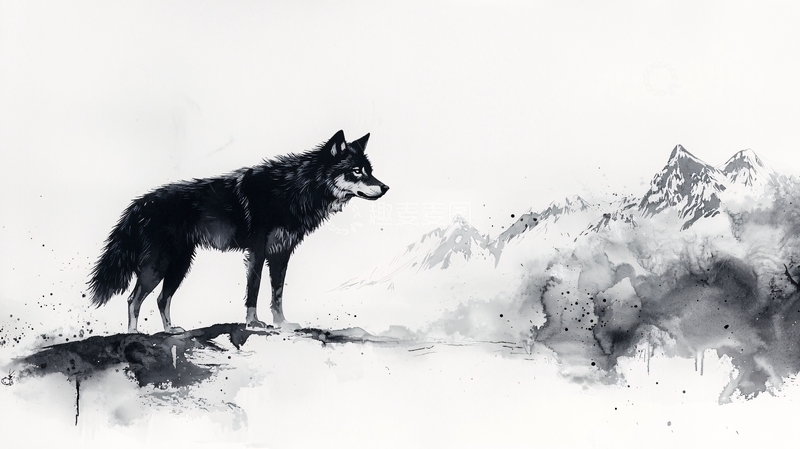 高清大图下载【趣麦麦图】水墨画狼