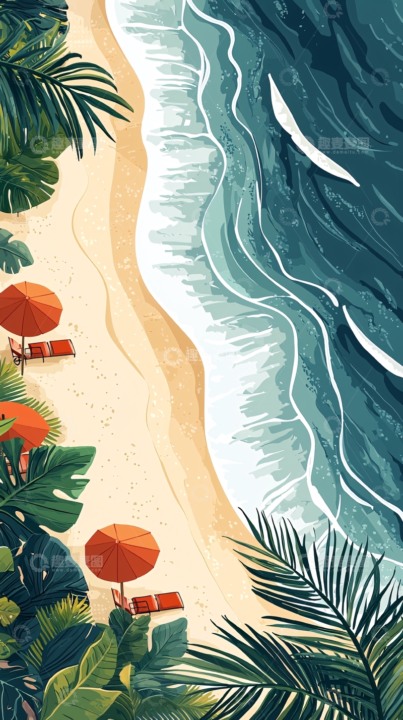 高清大图下载【趣麦麦图】海滩度假风插画