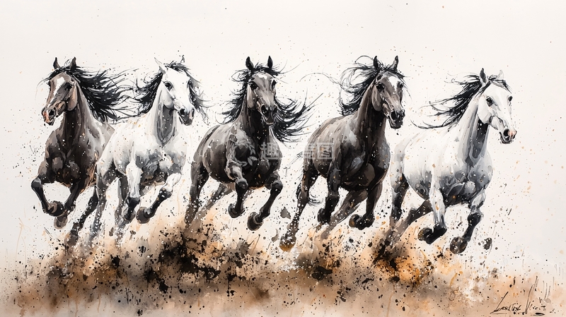 高清大图下载【趣麦麦图】奔腾的骏马群