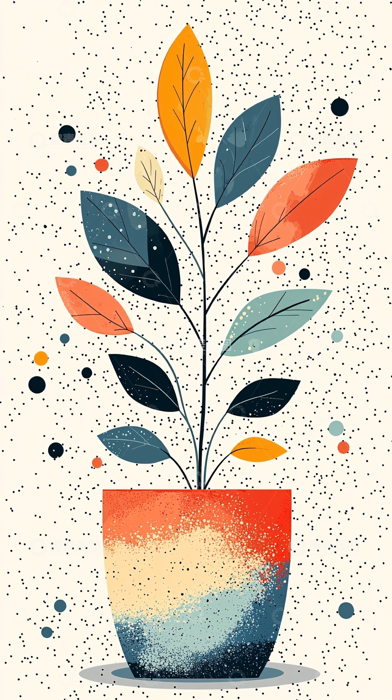 高清大图下载【趣麦麦图】彩色植物盆栽插画