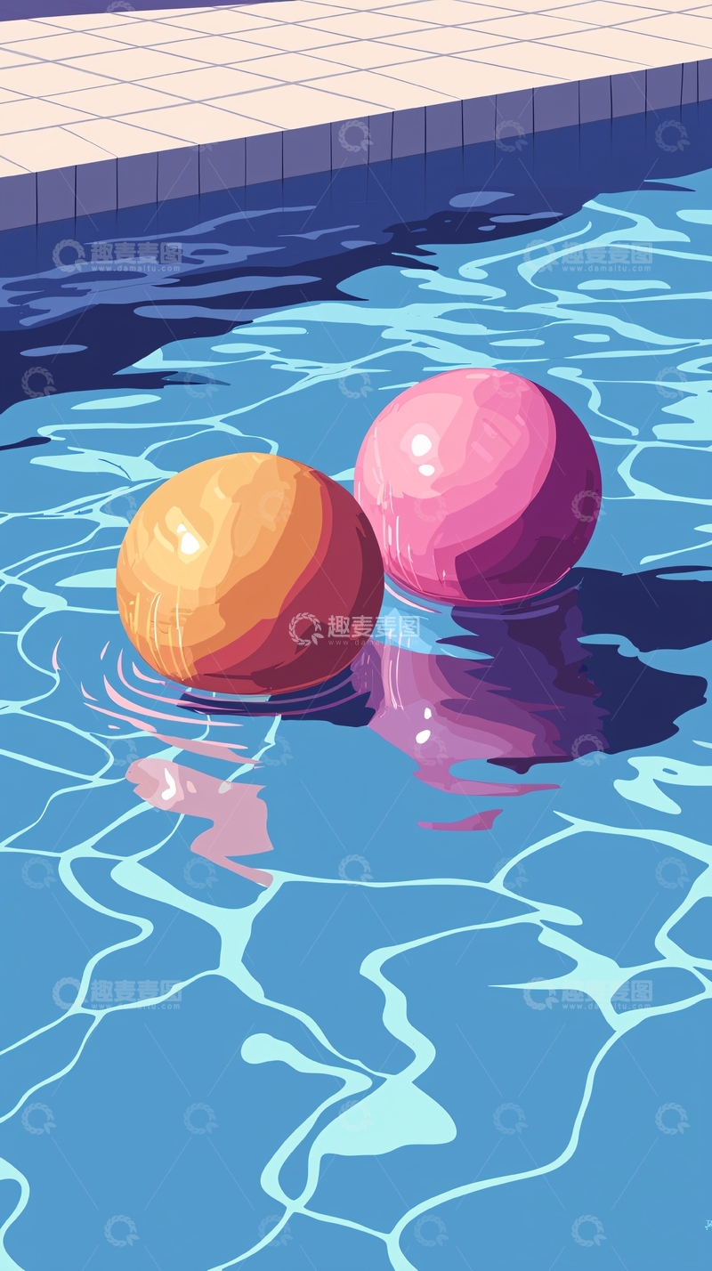 高清大图下载【趣麦麦图】泳池边两个彩色球