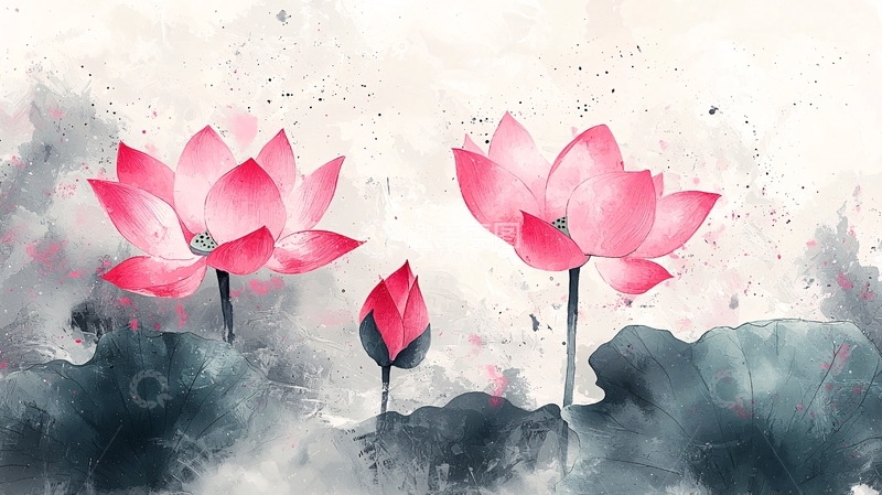 高清大图下载【趣麦麦图】水墨写意荷花