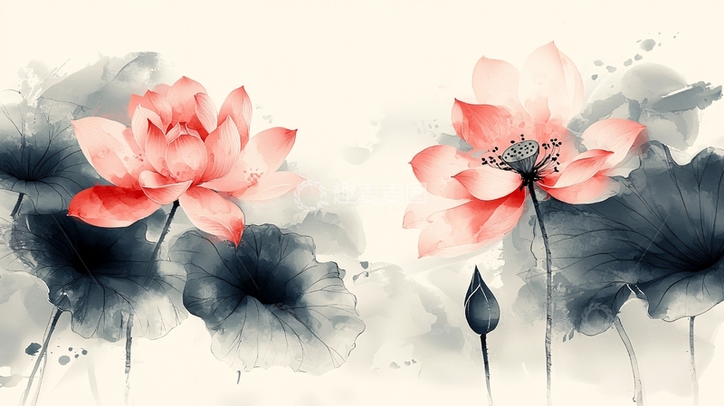 高清大图下载【趣麦麦图】水墨荷花