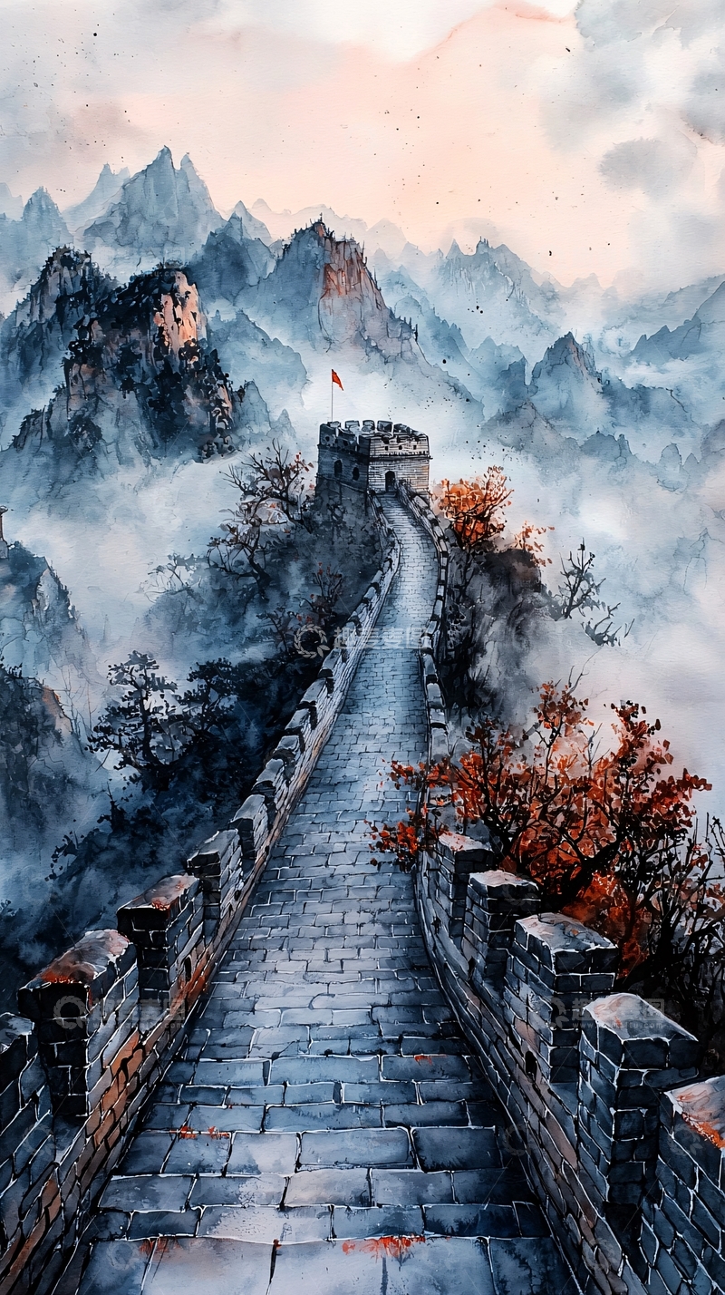 高清大图下载【趣麦麦图】长城水墨画