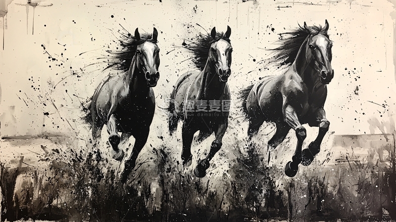 高清大图下载【趣麦麦图】奔腾的黑色骏马