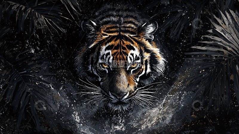 高清大图下载【趣麦麦图】黑暗背景下的老虎