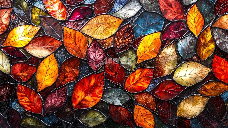 高清大图下载【趣麦麦图】彩色玻璃叶子