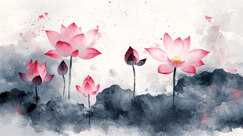 高清大图下载【趣麦麦图】水墨荷花