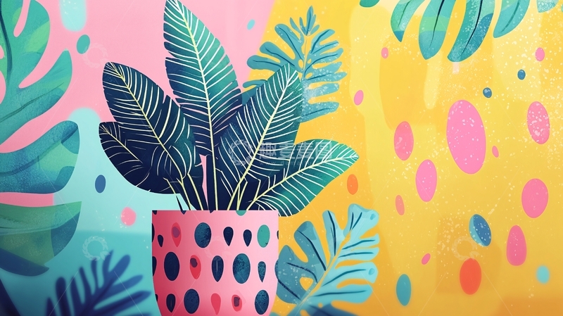 高清大图下载【趣麦麦图】粉色花盆绿植