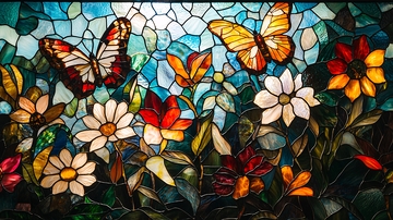 蝴蝶花卉彩色玻璃艺术